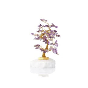 Geluksboom 13 cm met amethist (105 bloemblaadjes) en Grieks marmer