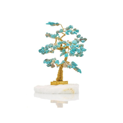 Árbol de la felicidad 13 cm con turquesa (105 pétalos) y mármol griego