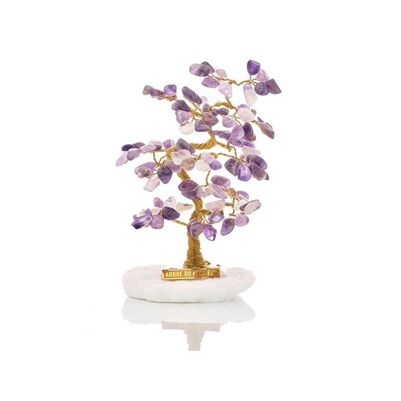 Glücksbaum 16-17 cm mit Amethyst (95 Blütenblätter) und griechischem Marmor