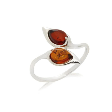 Bague avec ambre multicolore naturel de la mer Baltique, en argent rhodié 925
