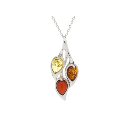 Pendentif avec ambre multicolore goutte, en argent rhodié 925, hauteur 3 cm