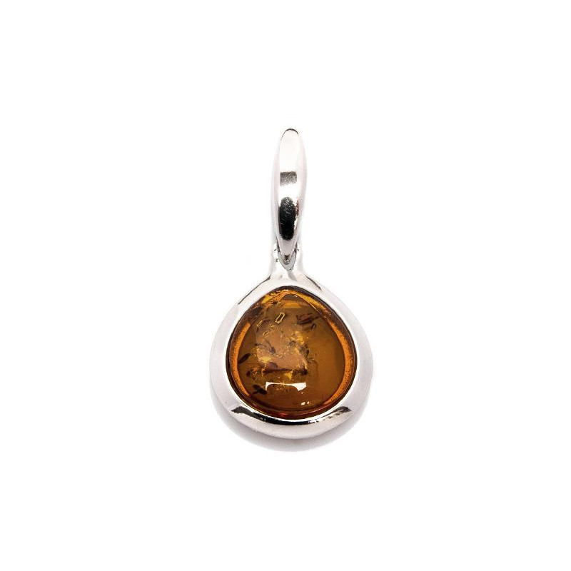 Colgante con gota de ámbar coñac, en plata 925 rodiada, altura 1,9+4 cm