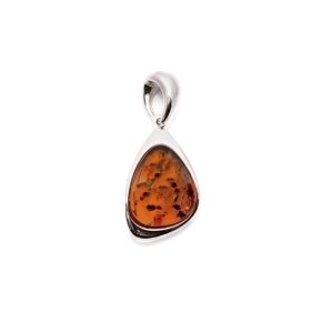 Pendentif avec ambre cognac goutte, en argent rhodié 925, hauteur 2+1 cm