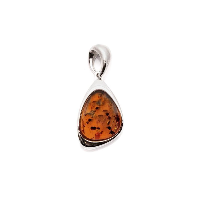 Colgante con gota de ámbar coñac, en plata 925 rodiada, altura 2+1 cm