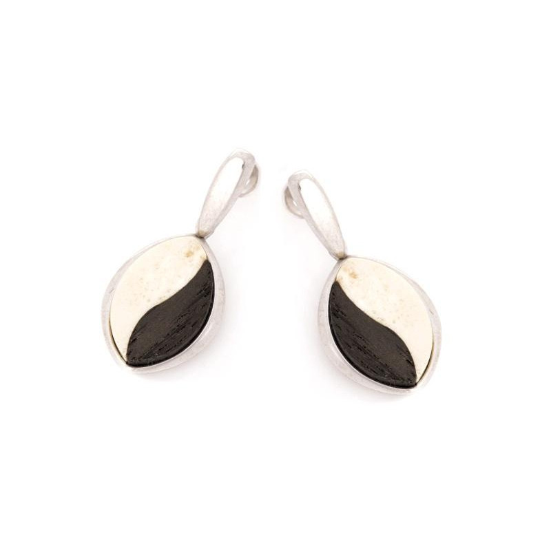 Boucles d'oreilles avec ambre et chêne, en argent rhodié 925