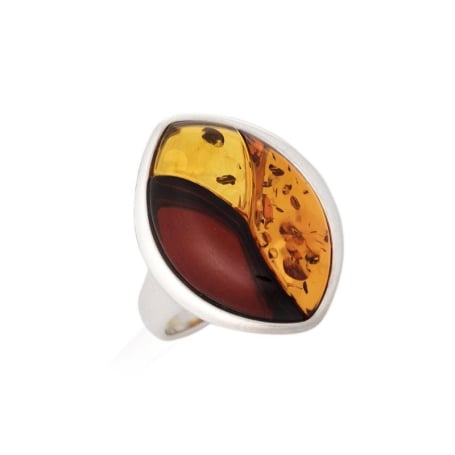 Ring mit natürlichem mehrfarbigem Bernstein aus der Ostsee, gefertigt aus 925 rhodiniertem Silber