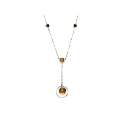 Collana con ambra multicolore, in argento 925 rodiato, lunghezza 45+5 cm