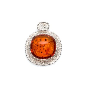 Pendentif avec ambre cognac carré, en argent rhodié 925, hauteur 2,3+0,5 cm