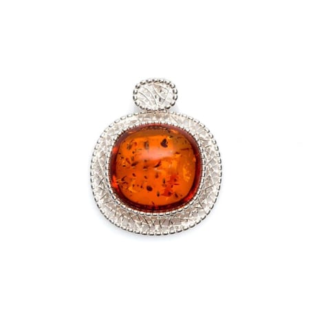 Ciondolo con ambra cognac quadrata, in argento 925 rodiato, altezza 2,3+0,5 cm