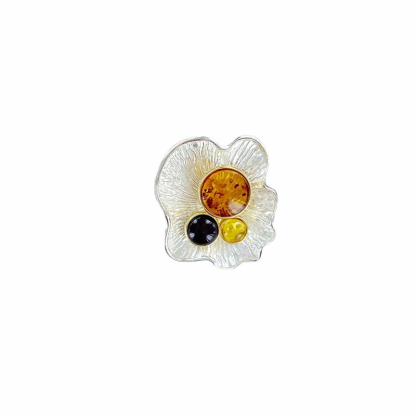 Colgante con ámbar redondo multicolor, en plata 925 rodiada, altura 2,5 cm