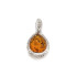 Pendant with cognac amber drop, in rhodium silver 925, height 2+1 cm