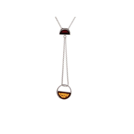Necklace with multi-colored amber, in 925 rhodium silver, length 50 + 5 cm
