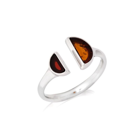 Ring with natural cognac amber from the Baltic Sea, in rhodium-plated silver 925