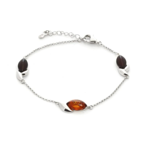 Armband met veelkleurige shuttle barnsteen, in 925 gerhodineerd zilver, lengte 17+3 cm