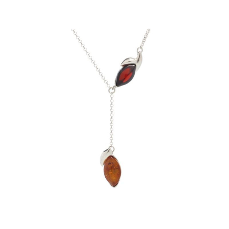 Necklace with natural multi-colored amber from the Baltic Sea, in 925 rhodium silver