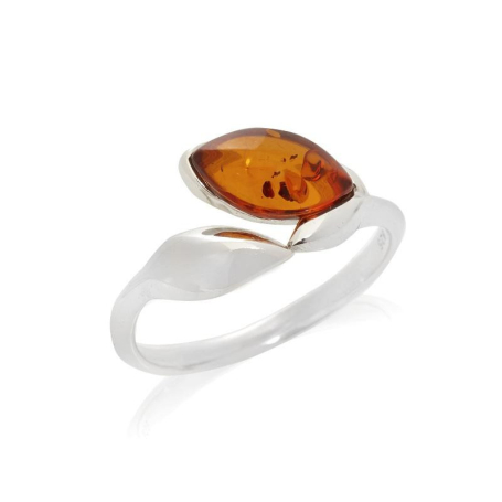 Ring with natural cognac amber from the Baltic Sea, in rhodium-plated silver 925