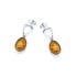 Boucles d'oreilles pendantes avec ambre cognac ovale, en argent rhodié 925