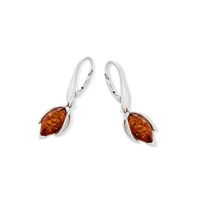 Pendientes con ámbar coñac natural, en plata 925 rodiada