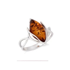 Bague avec ambre cognac de...