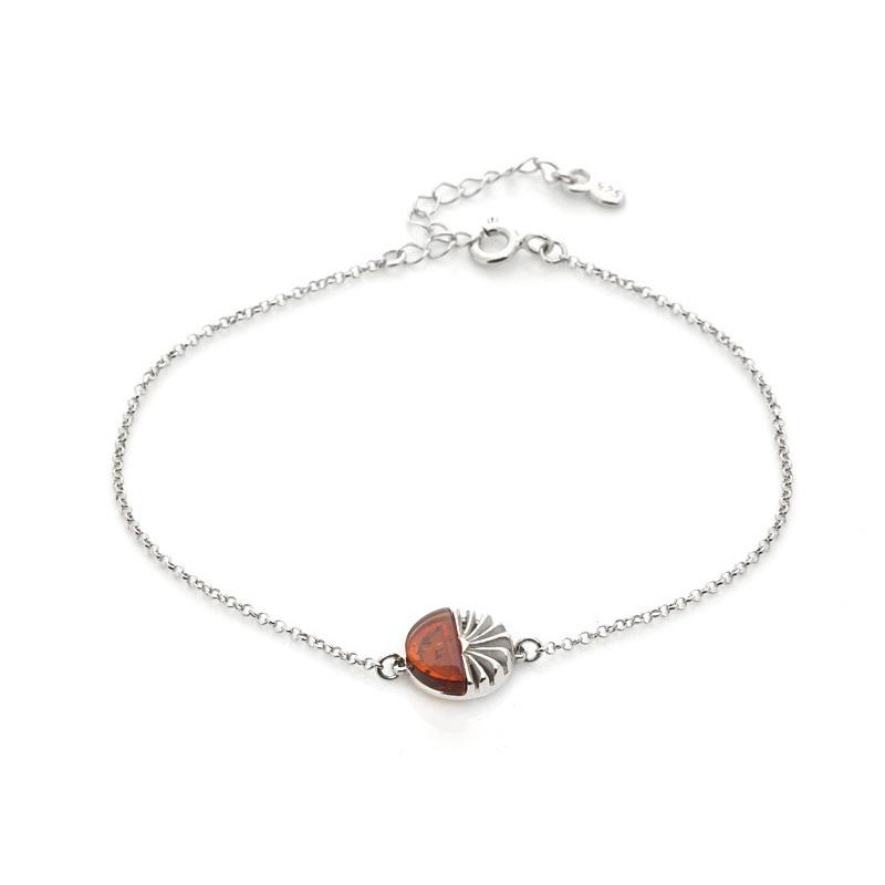 Bracelet avec ambre cognac naturel, en argent rhodié 925, longueur 17+3 cm