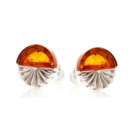 Boucles d'oreilles avec ambre cognac naturel, en argent rhodié 925