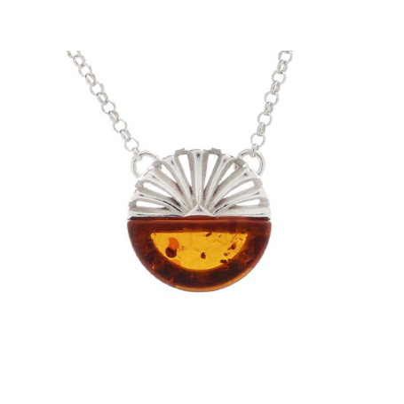 Necklace with cognac amber, in 925 rhodium silver, length 45 + 5 cm