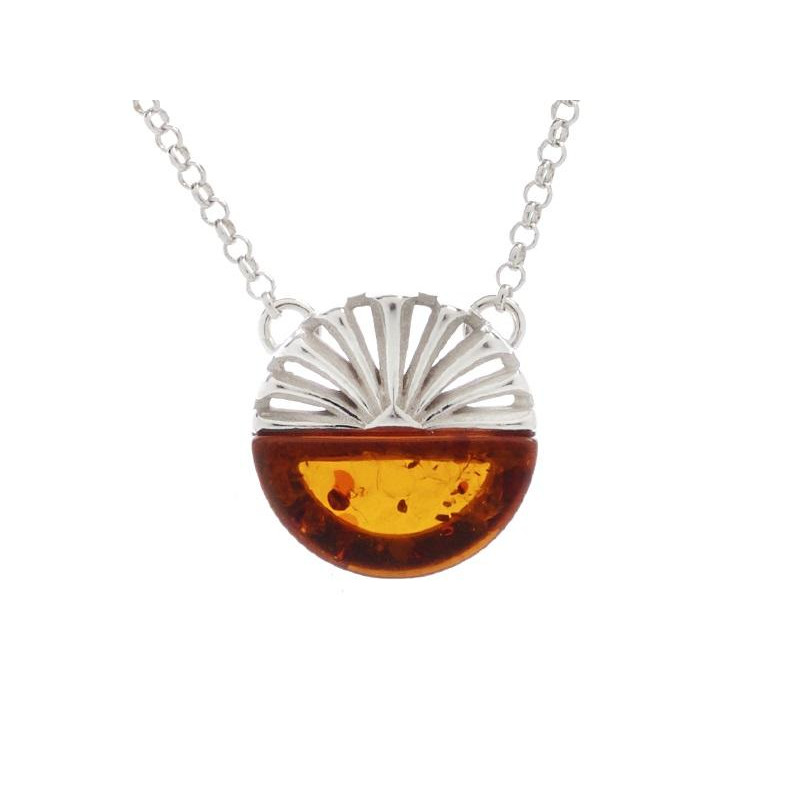 Collier avec ambre cognac, en argent rhodié 925, longueur 45 + 5 cm