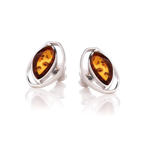 Ohrstecker mit natürlichem Cognac-Bernstein, aus rhodiniertem Silber 925
