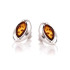 Natural cognac amber navette stud earrings, in 925 rhodium silver