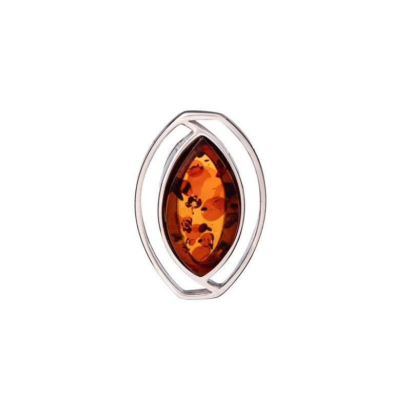 Pendentif avec ambre cognac navette, en argent rhodié 925, hauteur 2,7 cm