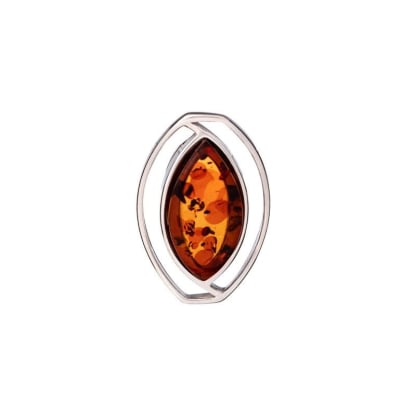 Hanger met shuttle cognac amber, in 925 gerhodineerd zilver, hoogte 2,7 cm