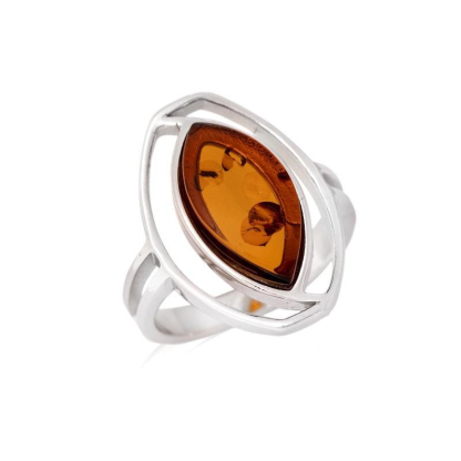 Bague avec ambre cognac naturel de la mer Baltique ovale, en argent rhodié 925
