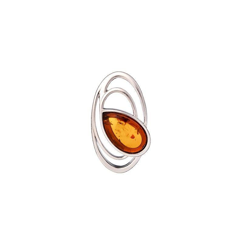 Pendentif avec ambre cognac ovale, en argent rhodié 925, hauteur 2,5 cm