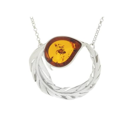 Halsketting met cognac barnsteen, in 925 gerhodineerd zilver, lengte 46 + 5 cm