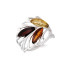Bague avec ambre multicolore de la mer Baltique navette, en argent rhodié 925