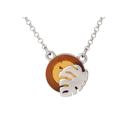 Necklace with cognac amber, in 925 rhodium silver, length 42 + 3 cm
