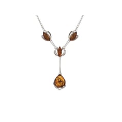Collier avec ambre cognac,...
