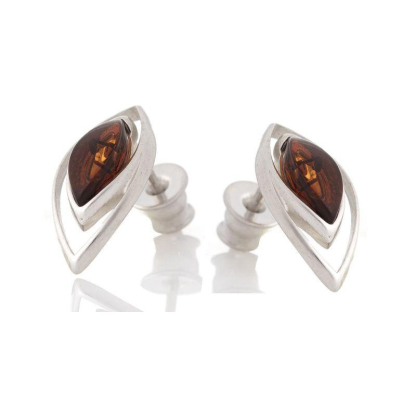Doğal konyak kehribarlı küpeler, 925 rodyum kaplama gümüş