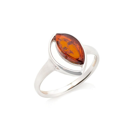 Ring with natural cognac amber from the Baltic Sea, in rhodium-plated silver 925