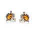 Boucles d'oreilles tortue avec ambre cognac naturel, en argent vieilli 925
