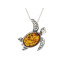 Turtle pendant with oval cognac amber, in 925 aged silver, height 2 cm