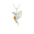Kolibrie hanger met cognac amber, in 925 gerhodineerd zilver, hoogte 2,3+1 cm