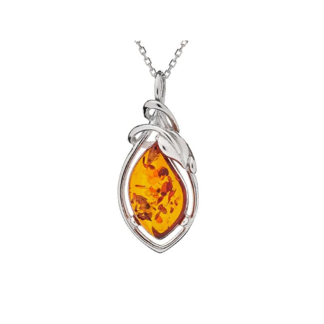Pendentif avec ambre cognac naturel de la mer Baltique goutte, argent rhodié 925