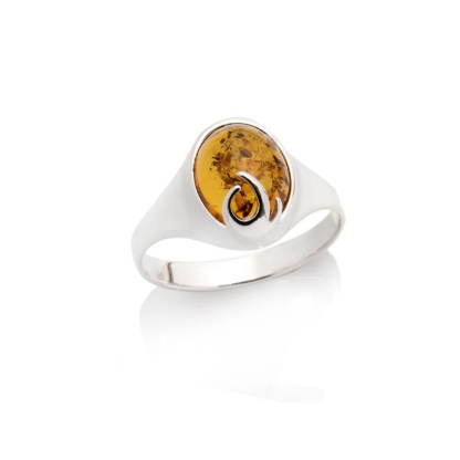 Bague avec ambre cognac naturel de la mer Baltique ovale, en argent rhodié 925
