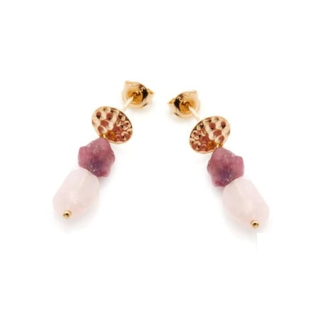 Orecchini con quarzo rosa e tormalina, in argento 925 dorato