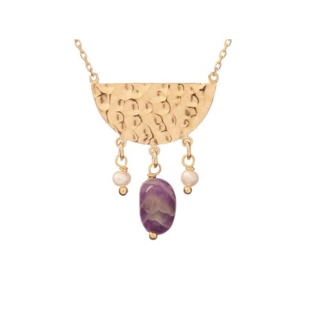 Collana con ametista e perle, in argento dorato 925, lunghezza 42+3 cm