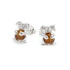 Clous d'oreilles enfant lapin avec ambre cognac naturel, en argent rhodié 925