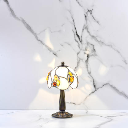 Lampada da comodino in ottone, ambra e vetro, 12x24 cm