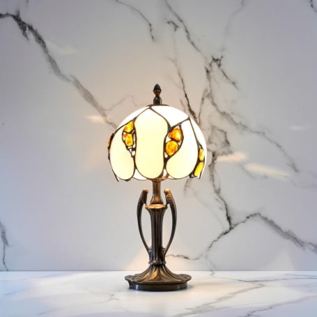 Bureaulamp in messing, amber en glas, 18x37 cm