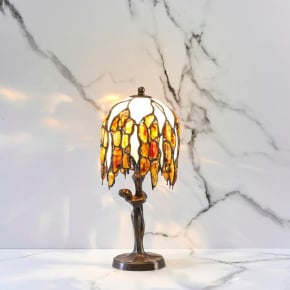 Bedlampje in messing, amber en glas, 14x31 cm